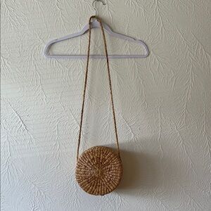 Round Woven Tan Crossbody Bag